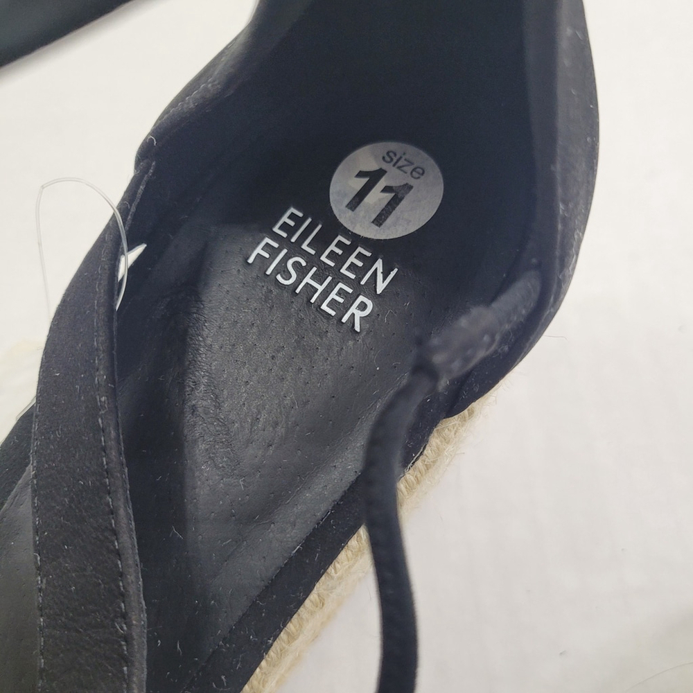NEW Eileen Fisher Wanda Black Tumbled Nubuck Espadrille Wedge Sandal, Size 11 - Picture 3 of 11